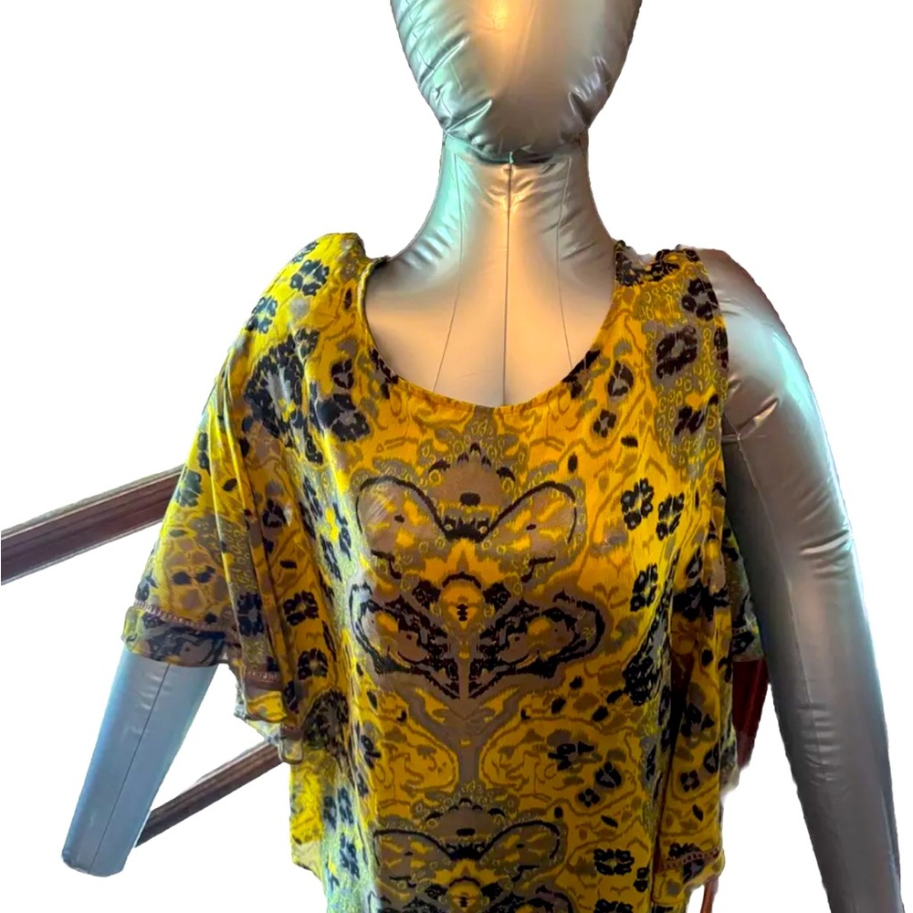Jeans By Buffalo XL Mustard Yellow Cold Shoulder Tunic Blouse Women